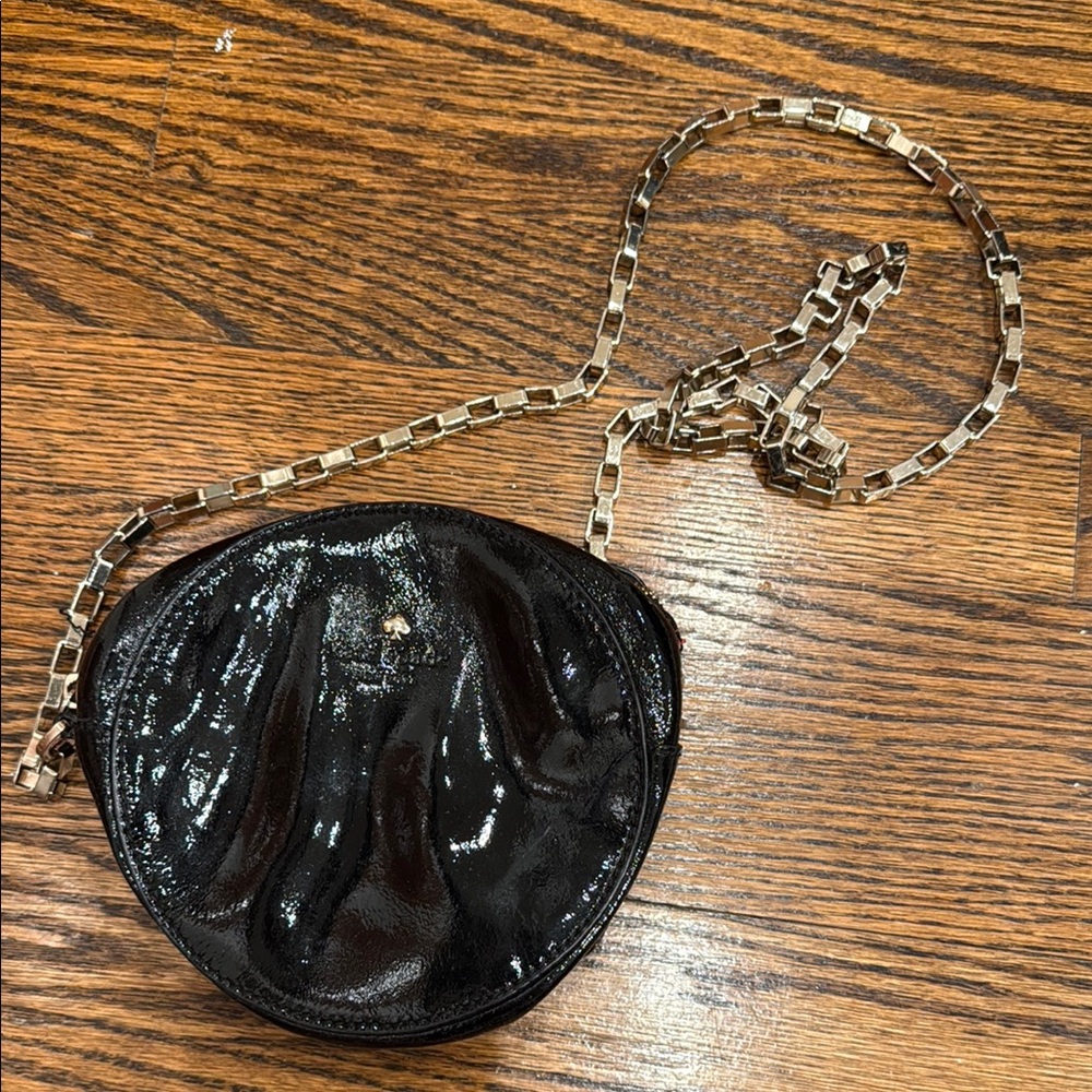 SOLD - Kate Spade Black Glossy Crossbody Bag with Chain Strap